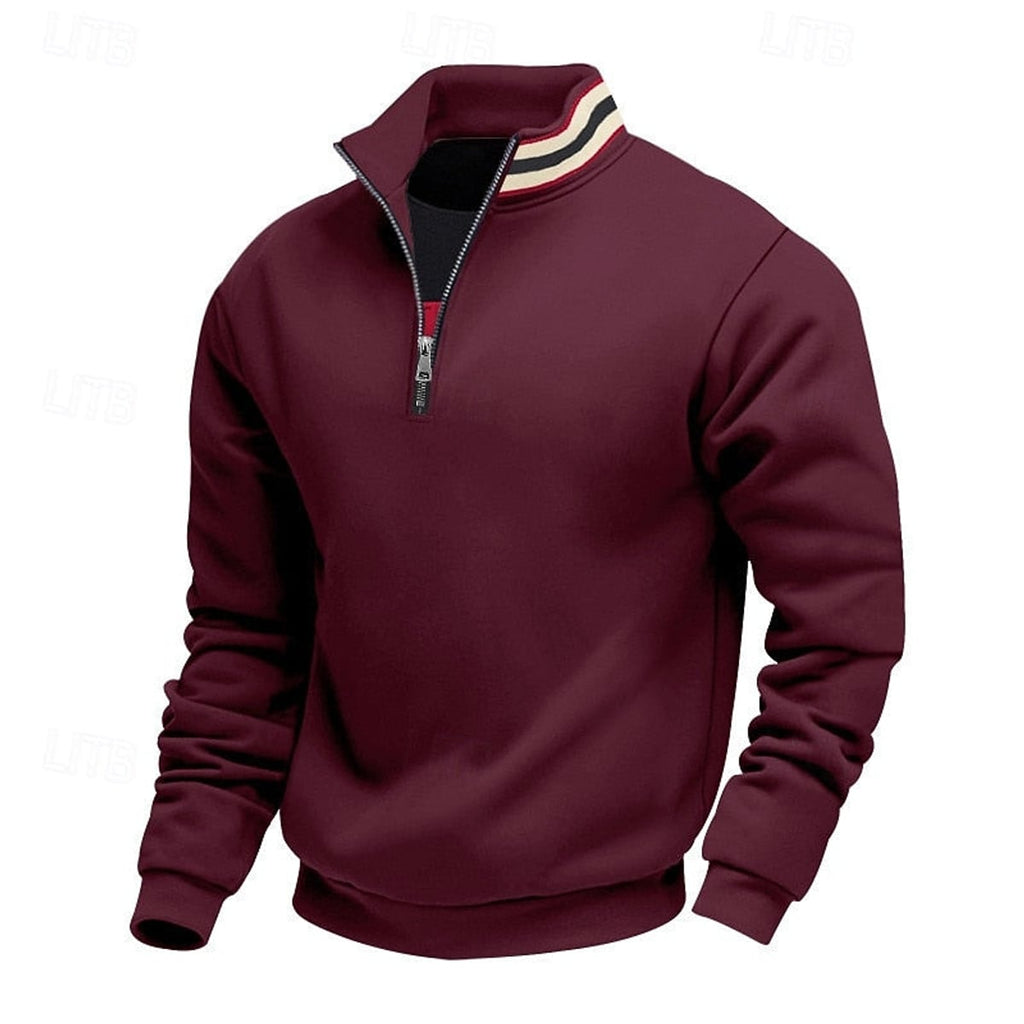 men's quarter-zip stand collar pullover in burgundy