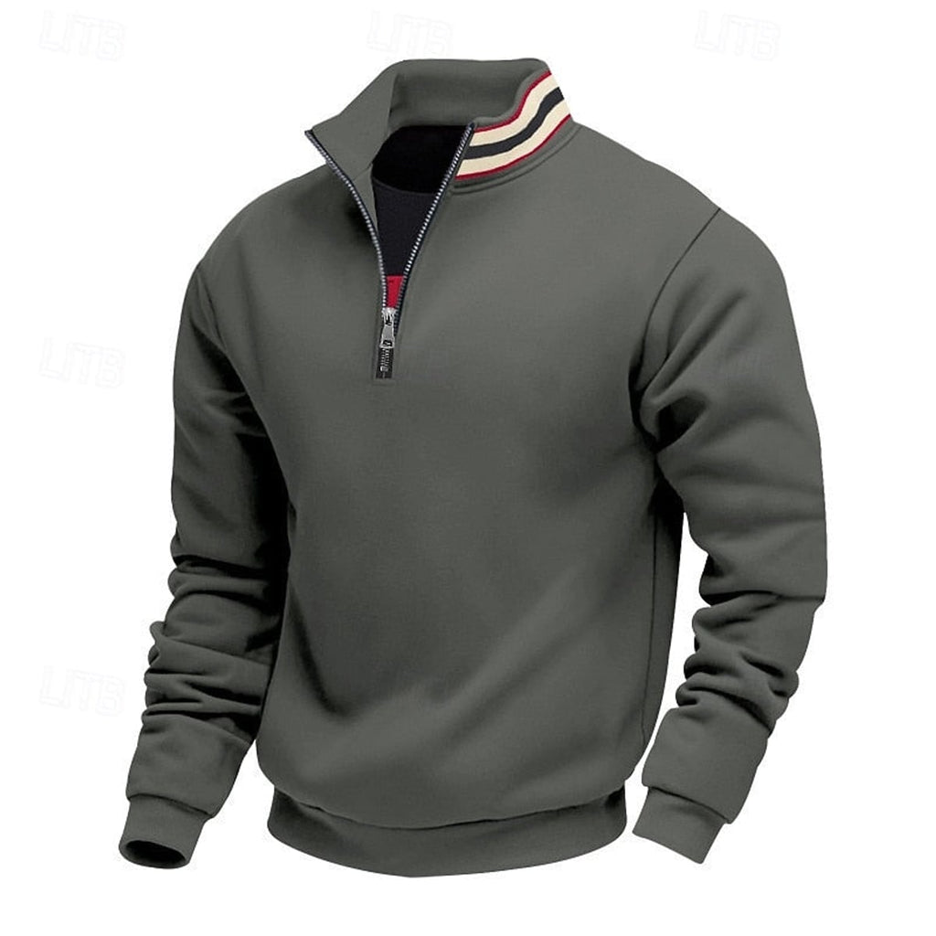 men's quarter-zip stand collar pullover in dark gray