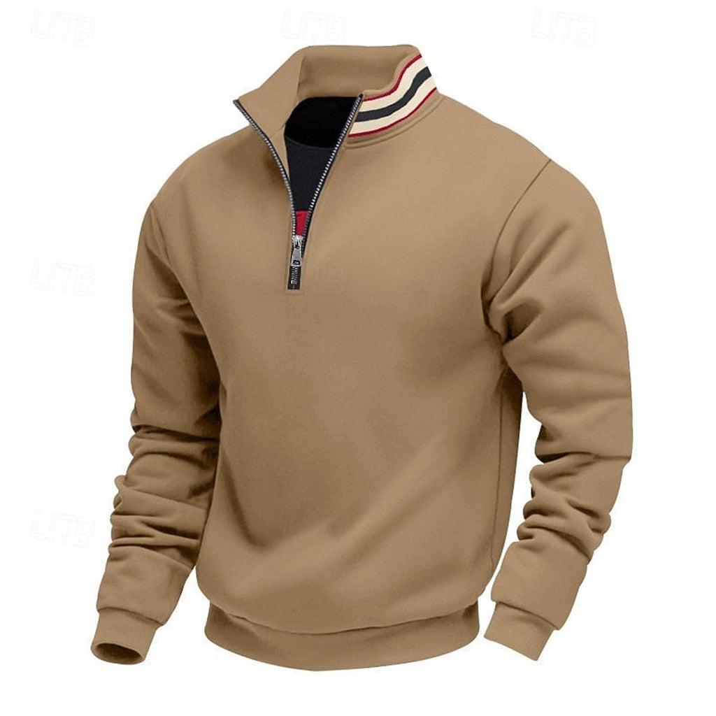 men's quarter-zip stand collar pullover in camel