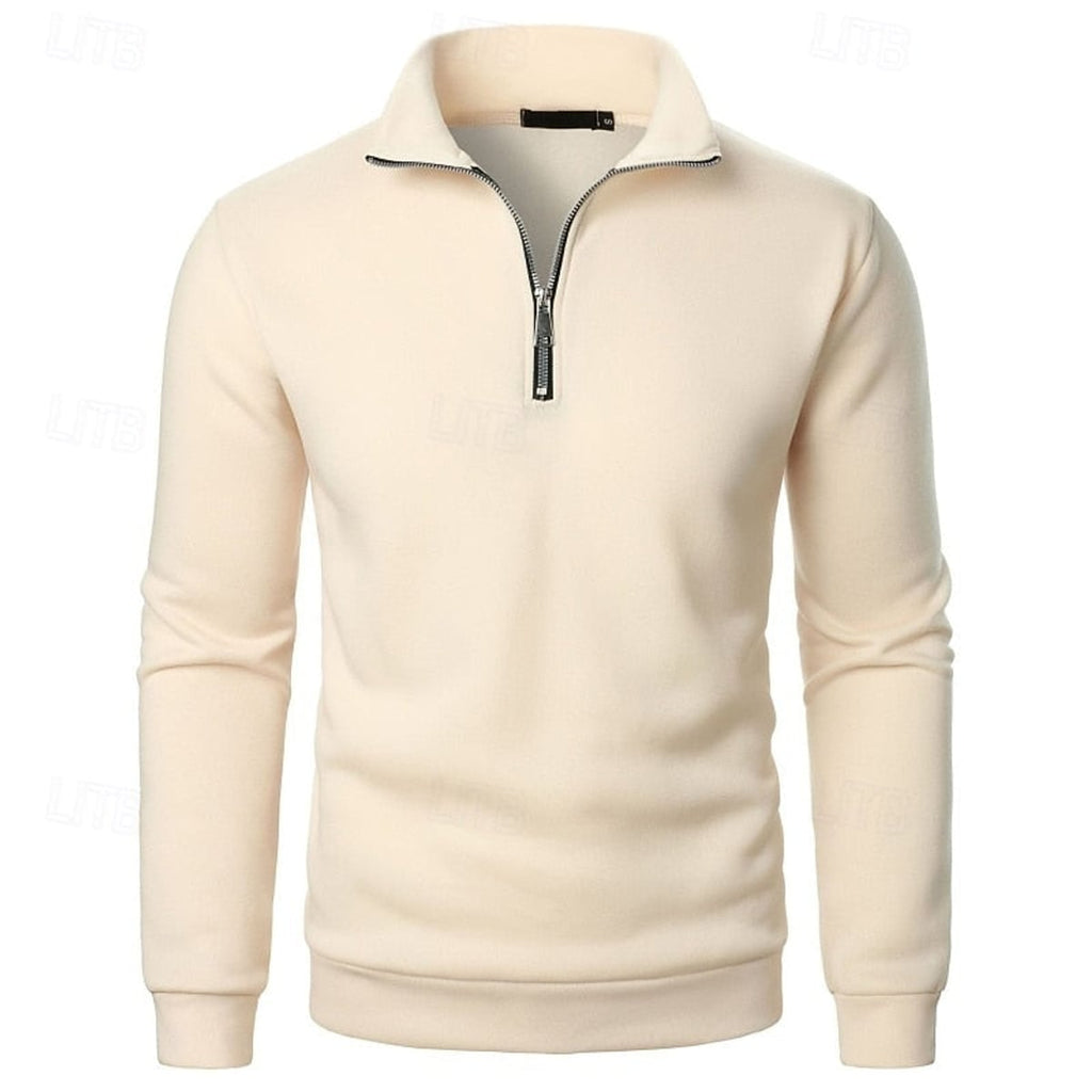 men's quarter-zip stand collar slim fit pullover in apricot