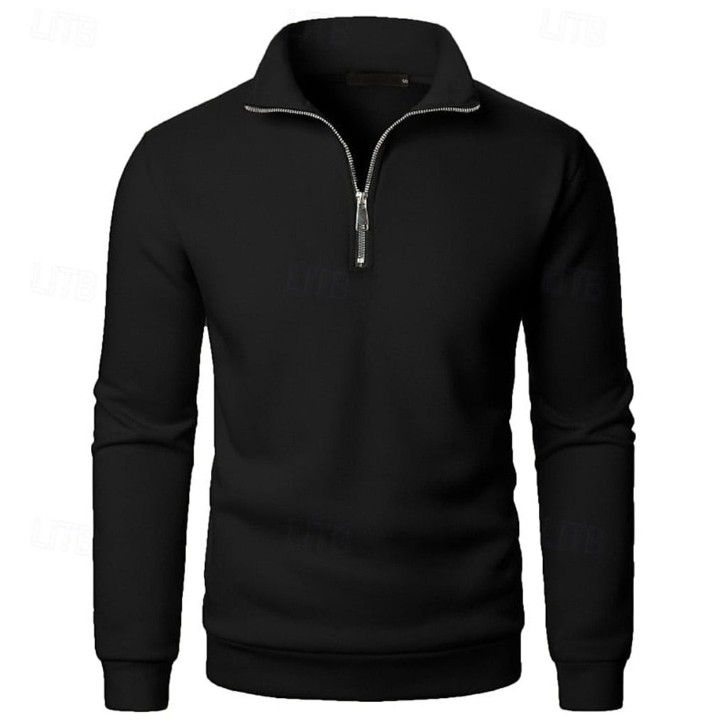 men's quarter-zip stand collar slim fit pullover in black