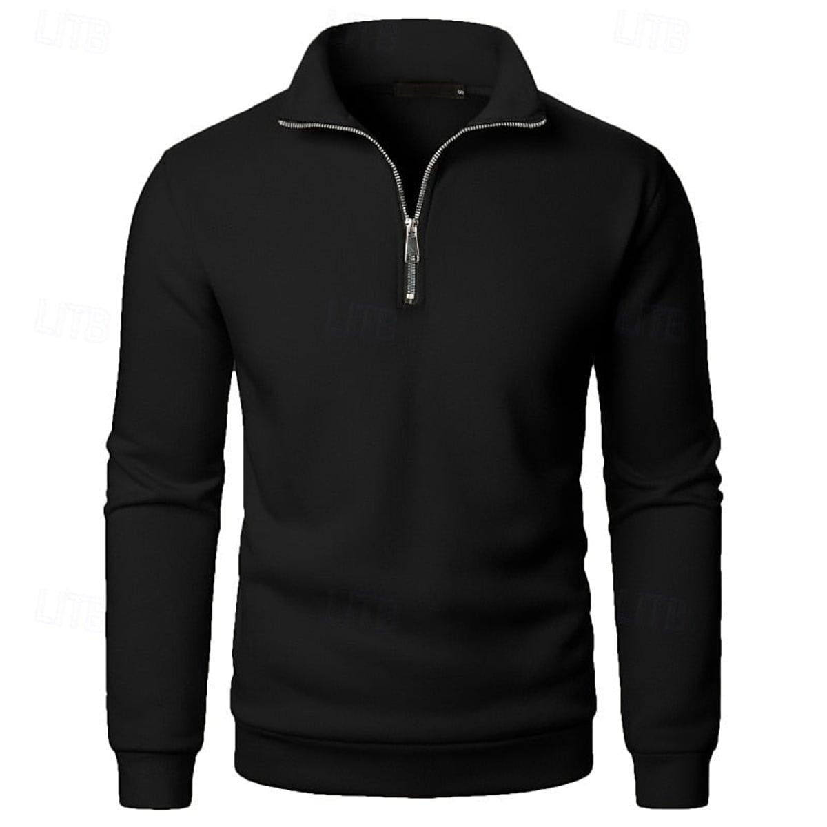men's quarter-zip stand collar slim fit pullover in black