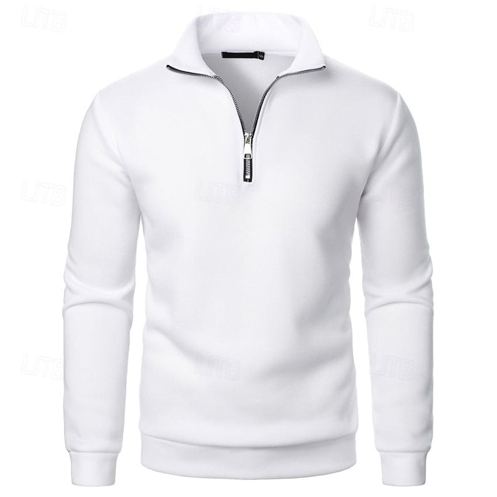 men's quarter-zip stand collar slim fit pullover in white