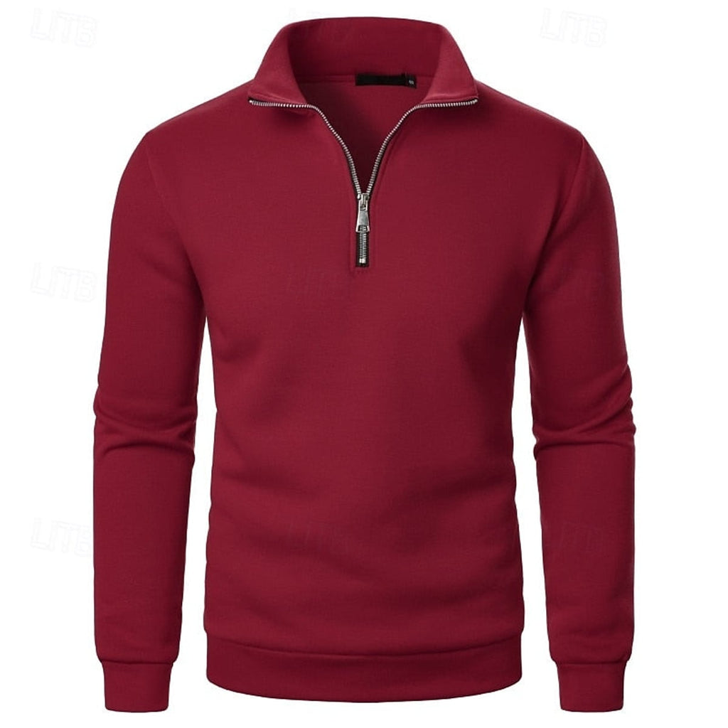 men's quarter-zip stand collar slim fit pullover in wine