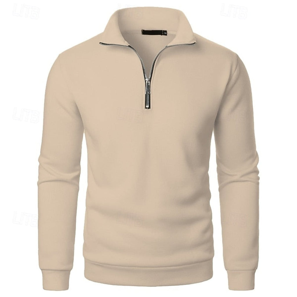 men's quarter-zip stand collar slim fit pullover in khaki