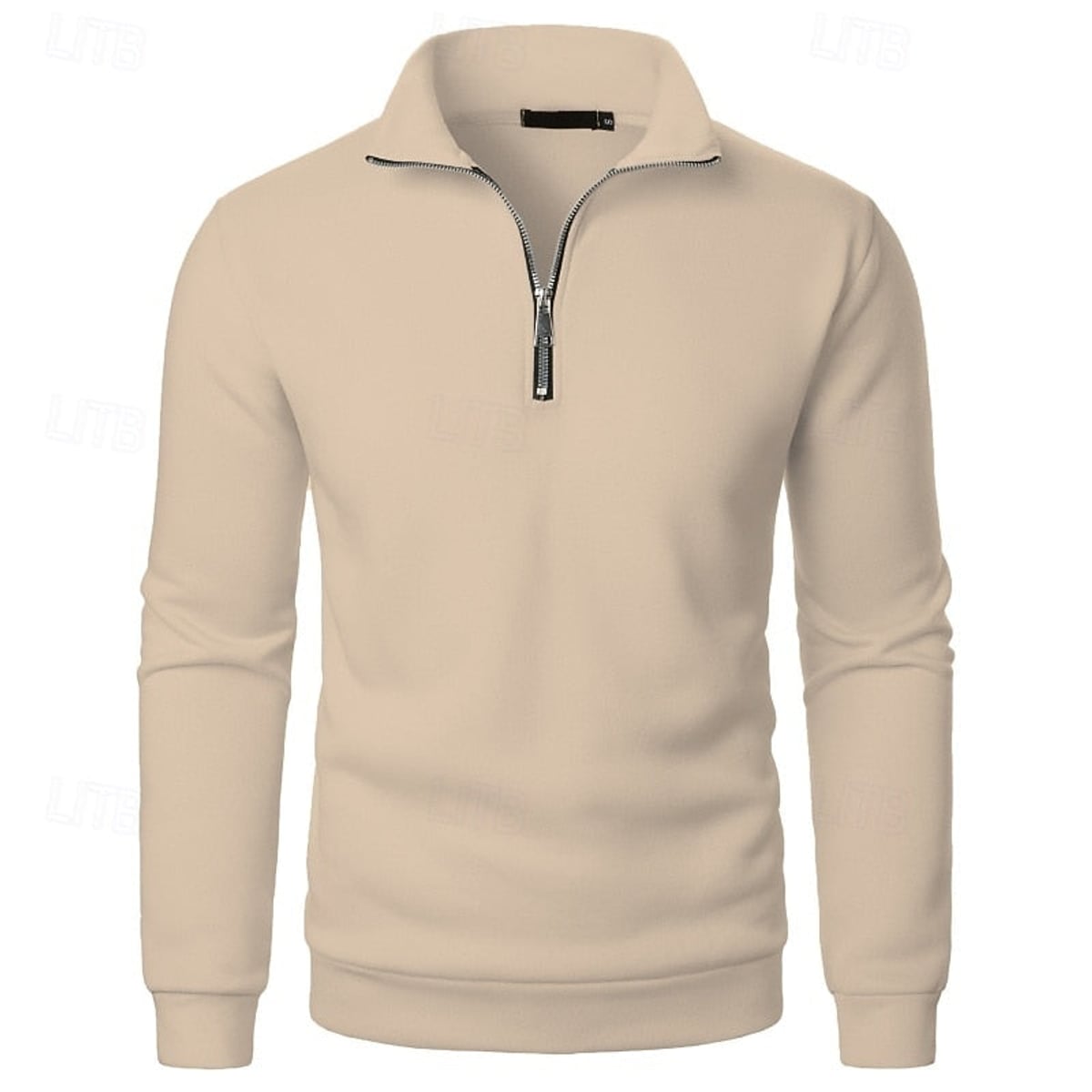men's quarter-zip stand collar slim fit pullover in khaki