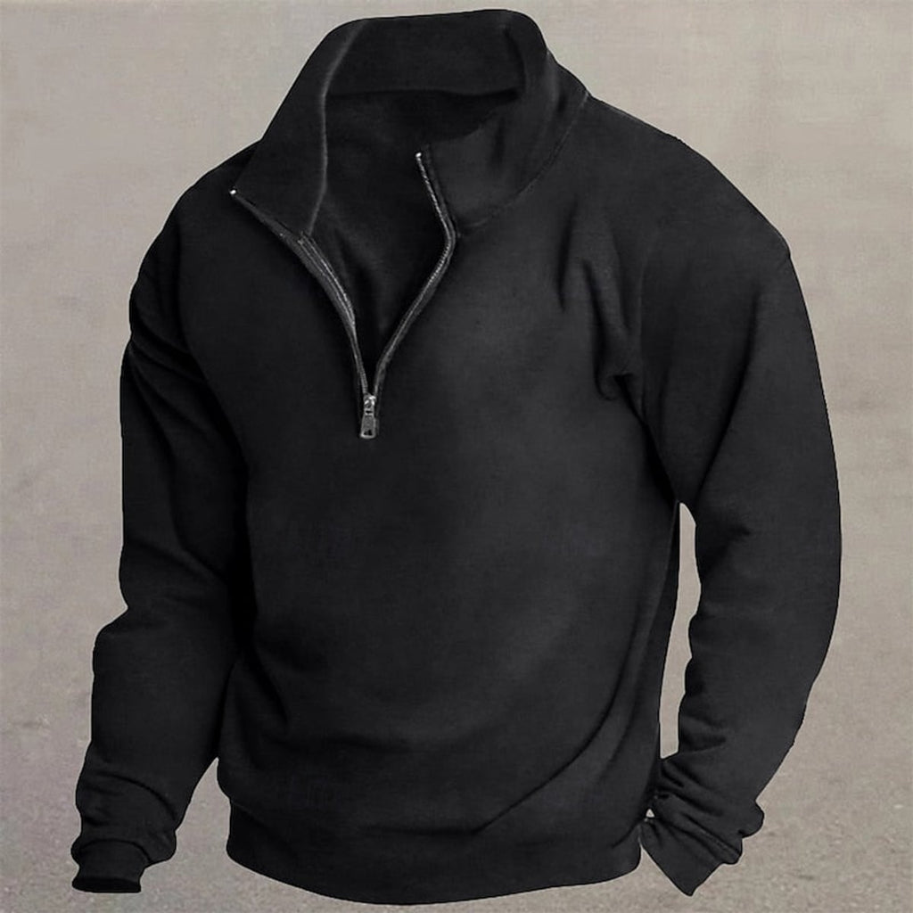 men's quarter-zip standing collar pullover in black