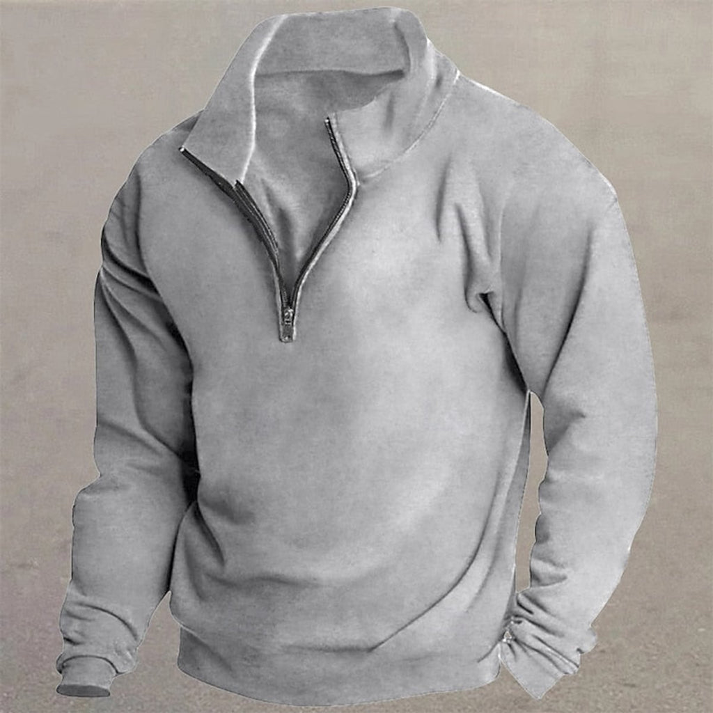 men's quarter-zip standing collar pullover in light gray