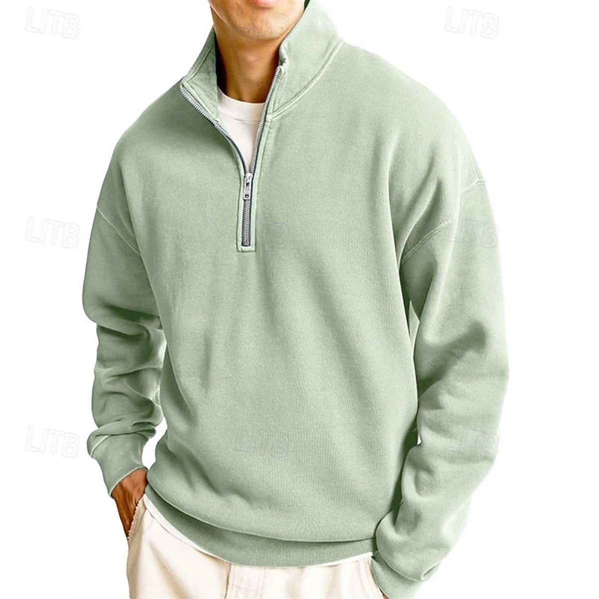 men's quarter-zip sweatshirt in light green