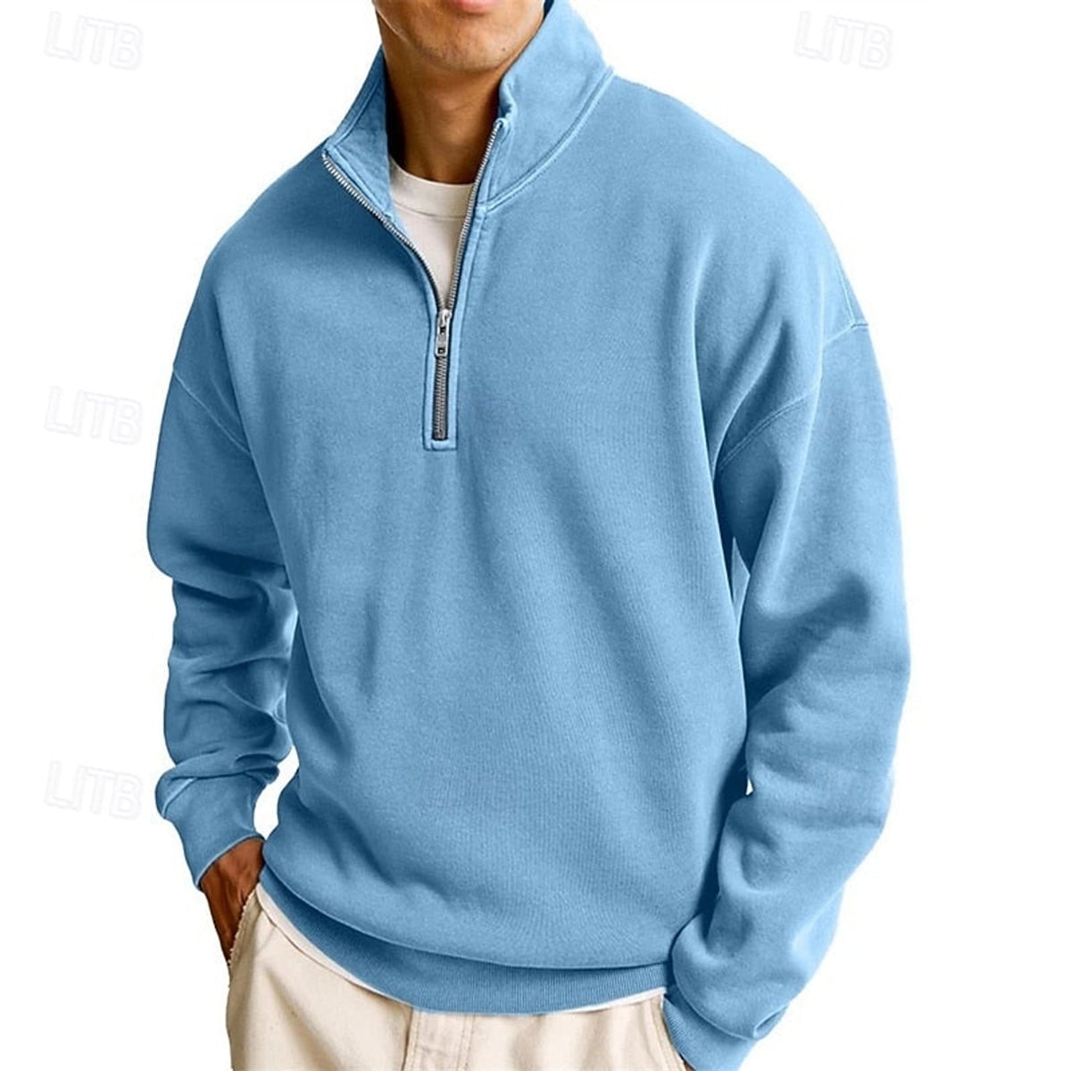 men's quarter-zip sweatshirt in light blue