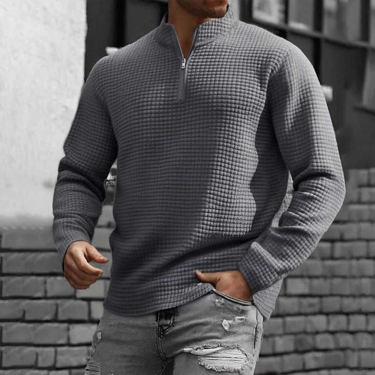 men's quarter-zip textured sweatshirt