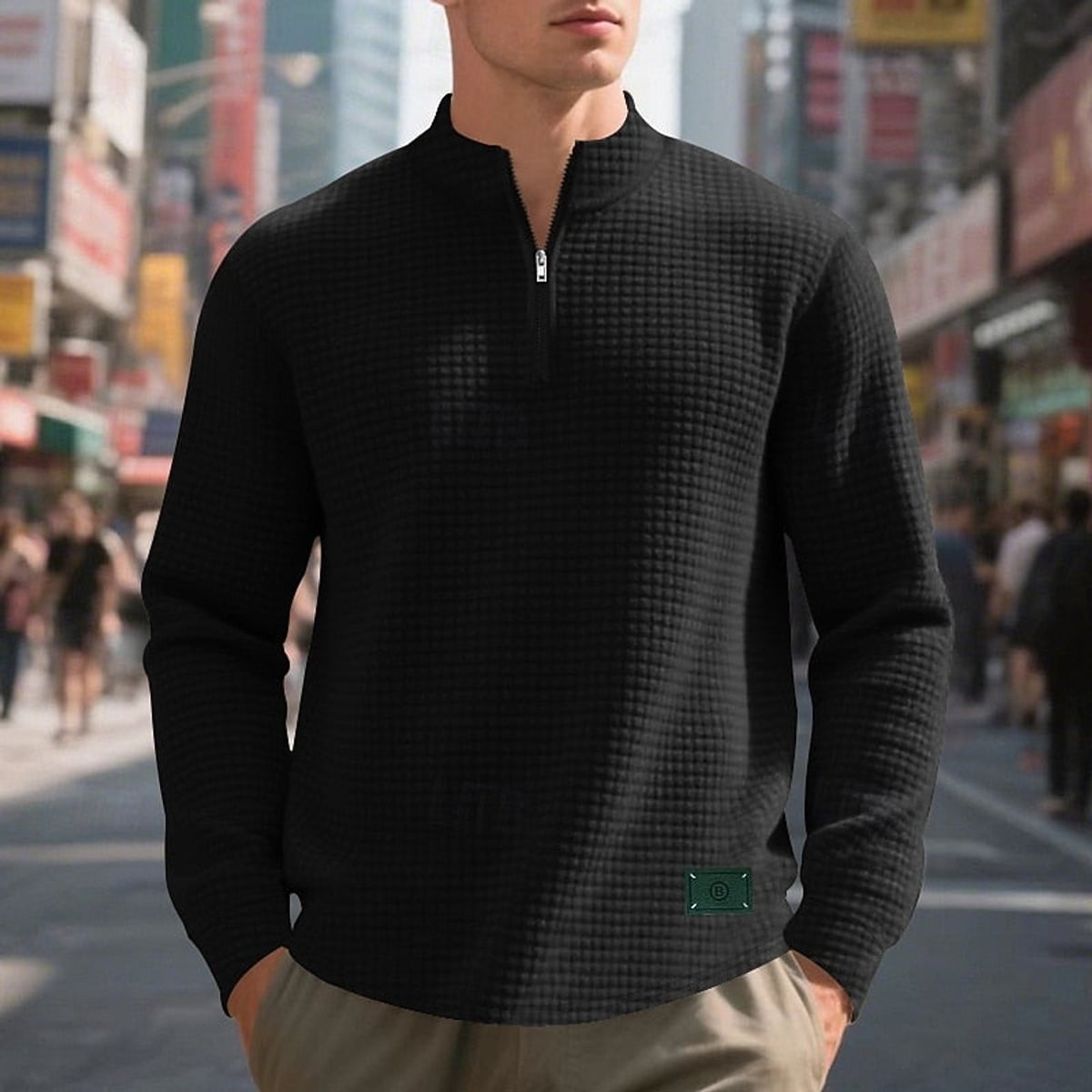 men's quarter-zip textured sweatshirt in black