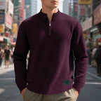 men's quarter-zip textured sweatshirt in wine