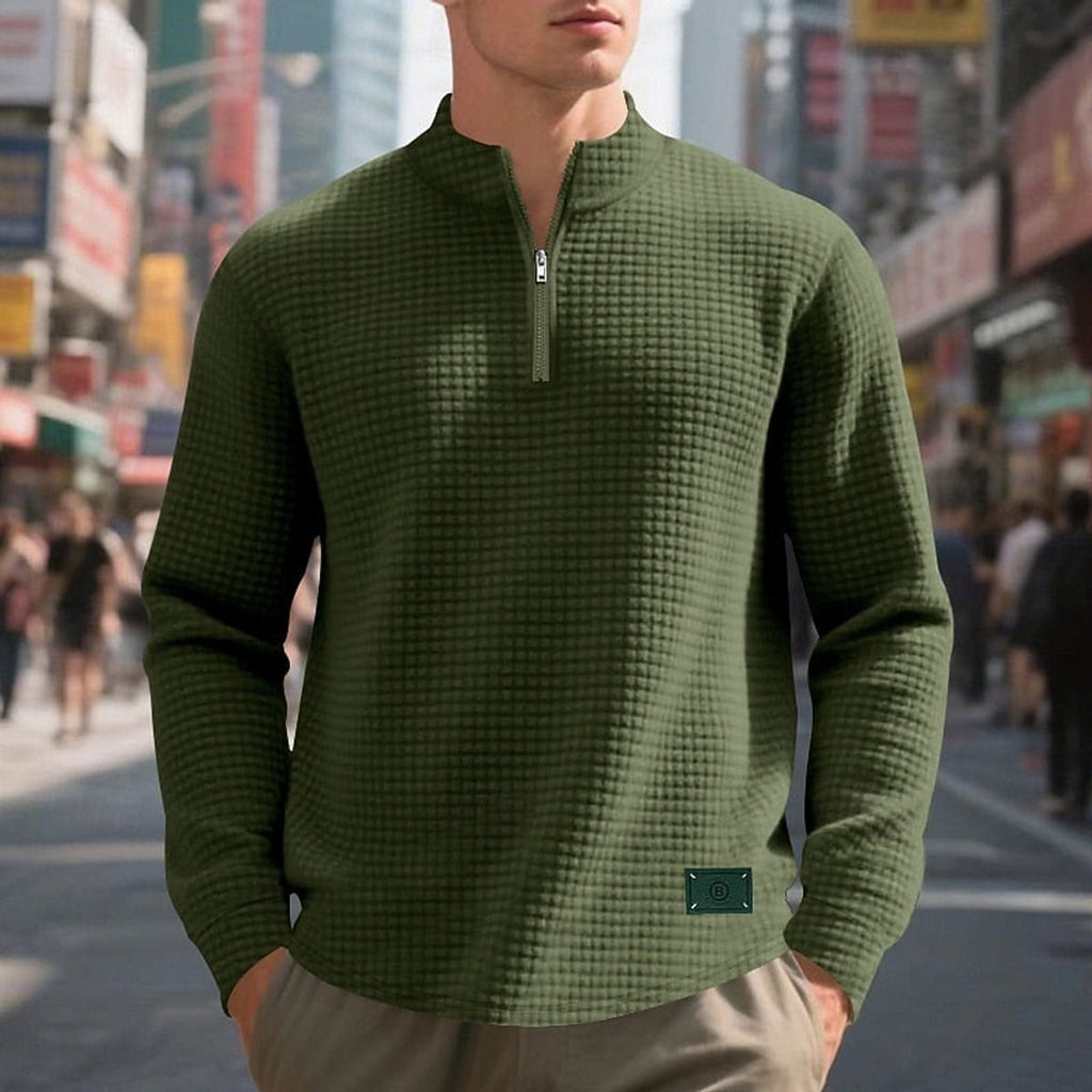 men's quarter-zip textured sweatshirt in army green