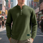 men's quarter-zip textured sweatshirt in army green