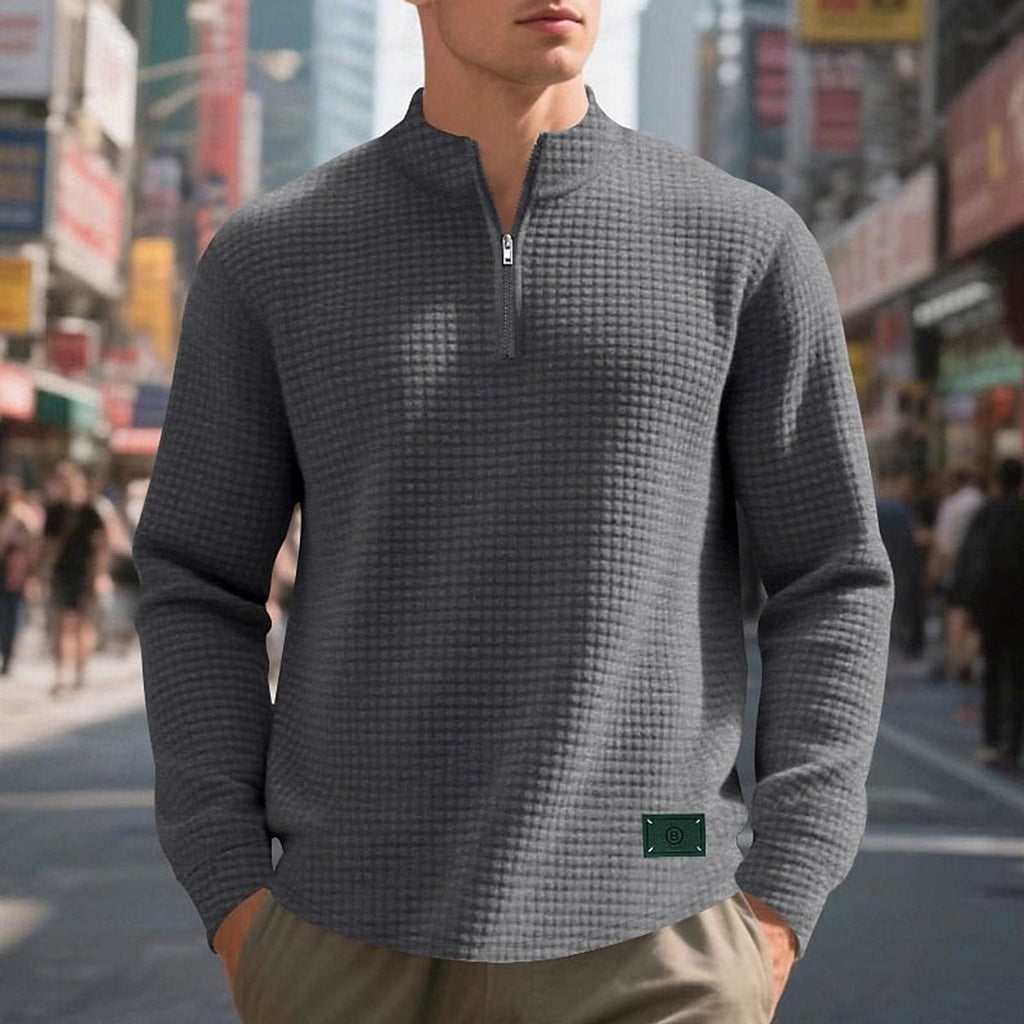 men's quarter-zip textured sweatshirt in dark gray