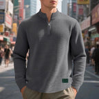men's quarter-zip textured sweatshirt in dark gray