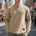 men's quarter-zip textured sweatshirt in khaki