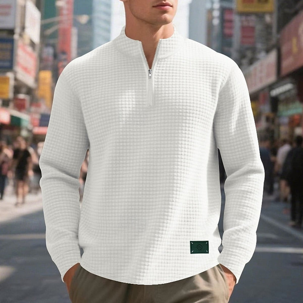 men's quarter-zip textured sweatshirt in white