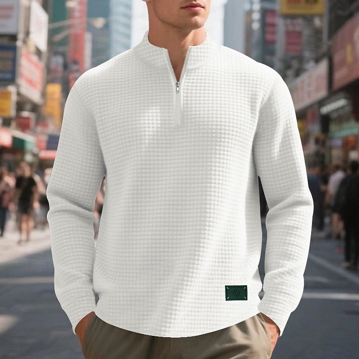 men's quarter-zip textured sweatshirt in white
