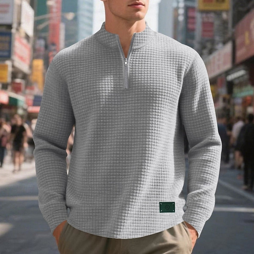 men's quarter-zip textured sweatshirt in light gray