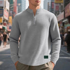 men's quarter-zip textured sweatshirt in light gray