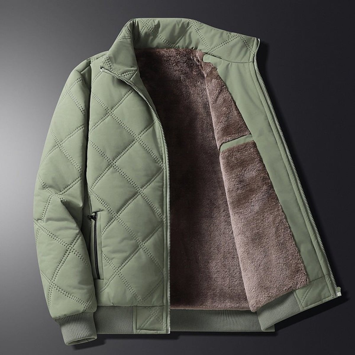 men's quilted bomber jacket in sage green