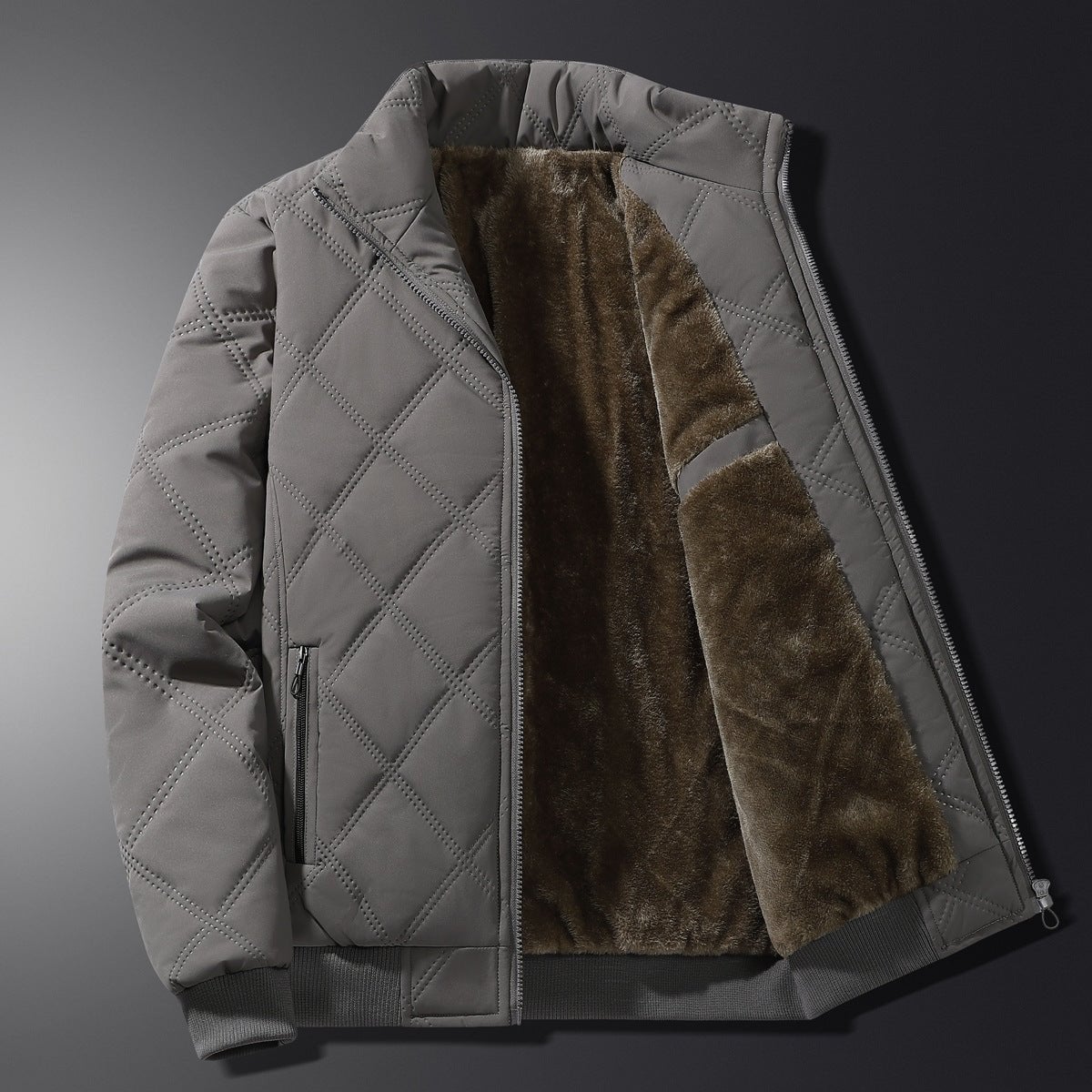 men's quilted fleece-lined bomber jacket in gray