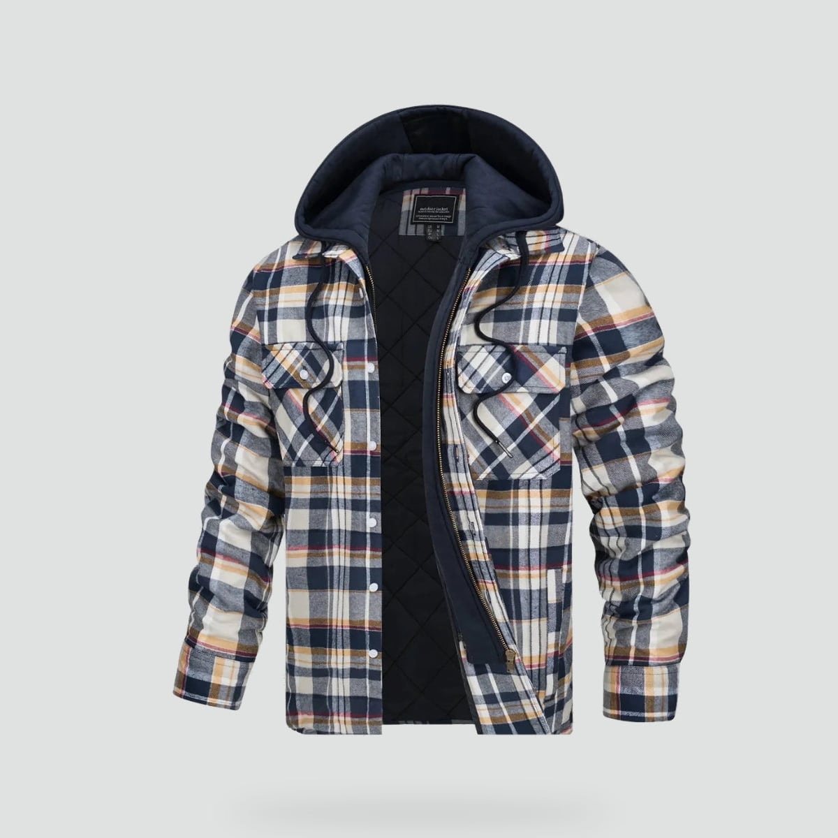 men's quilted lined hooded overshirt in gray