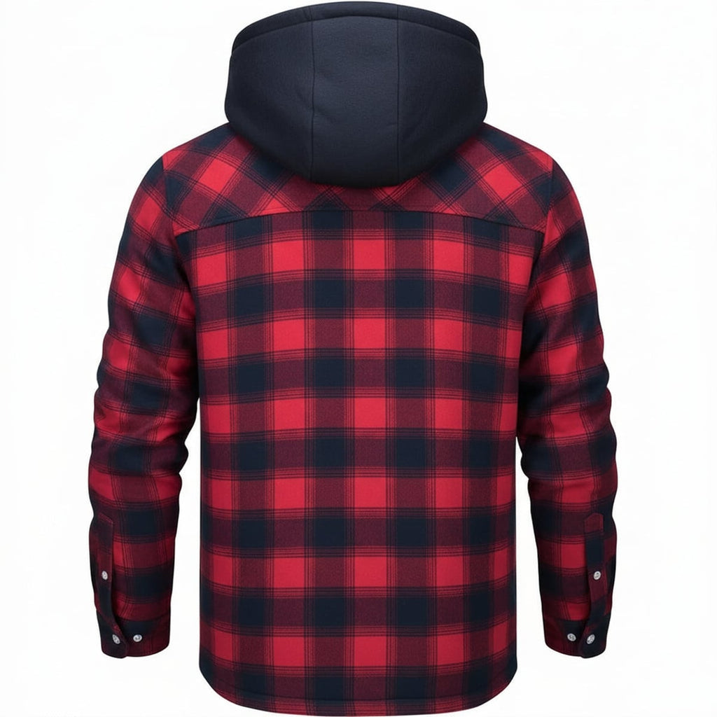 men's quilted lined hooded overshirt in red