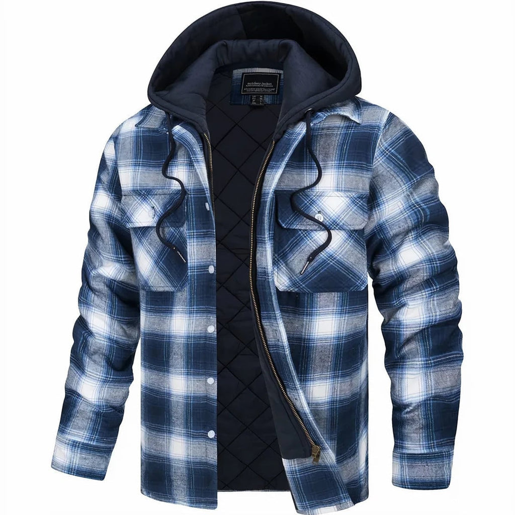 men's quilted lined hooded overshirt in blue