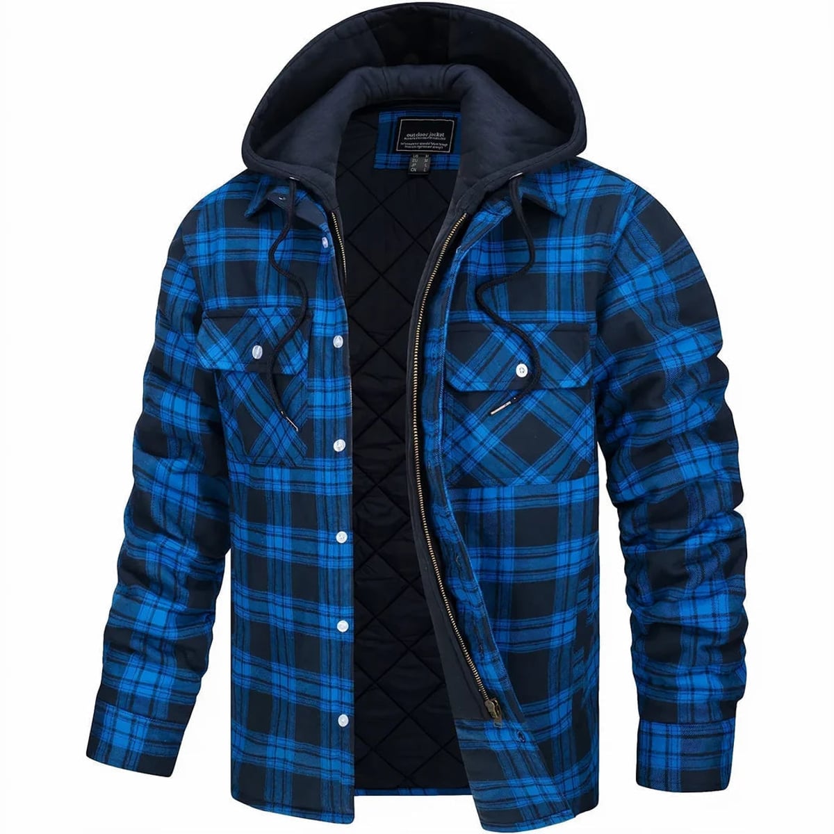 men's quilted lined hooded overshirt in dark blue