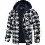 men's quilted lined hooded overshirt in black