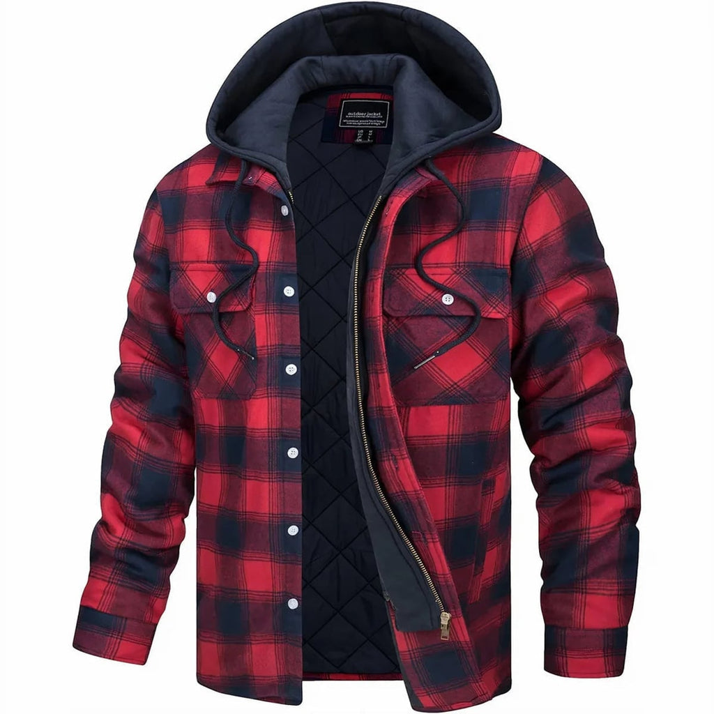 men's quilted lined hooded overshirt in red