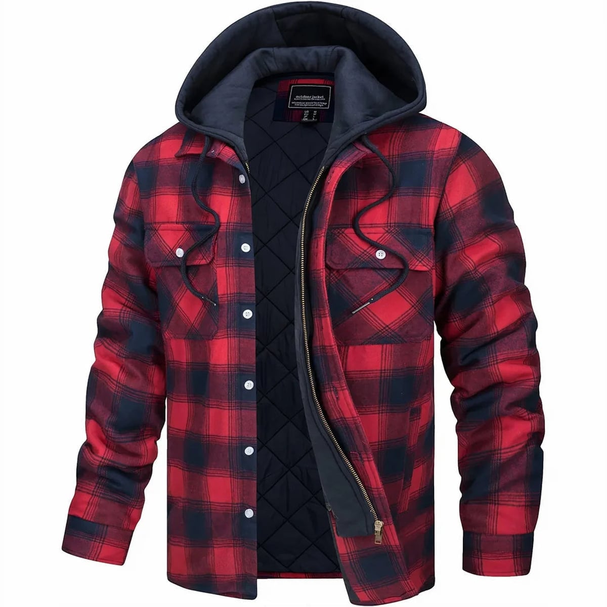 men's quilted lined hooded overshirt in red