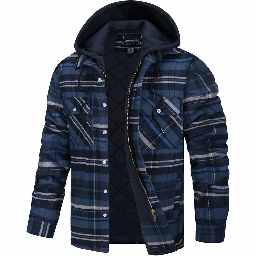 men's quilted lined hooded overshirt in navy