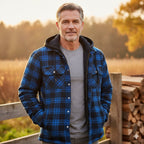 men's quilted lined hooded overshirt in blue