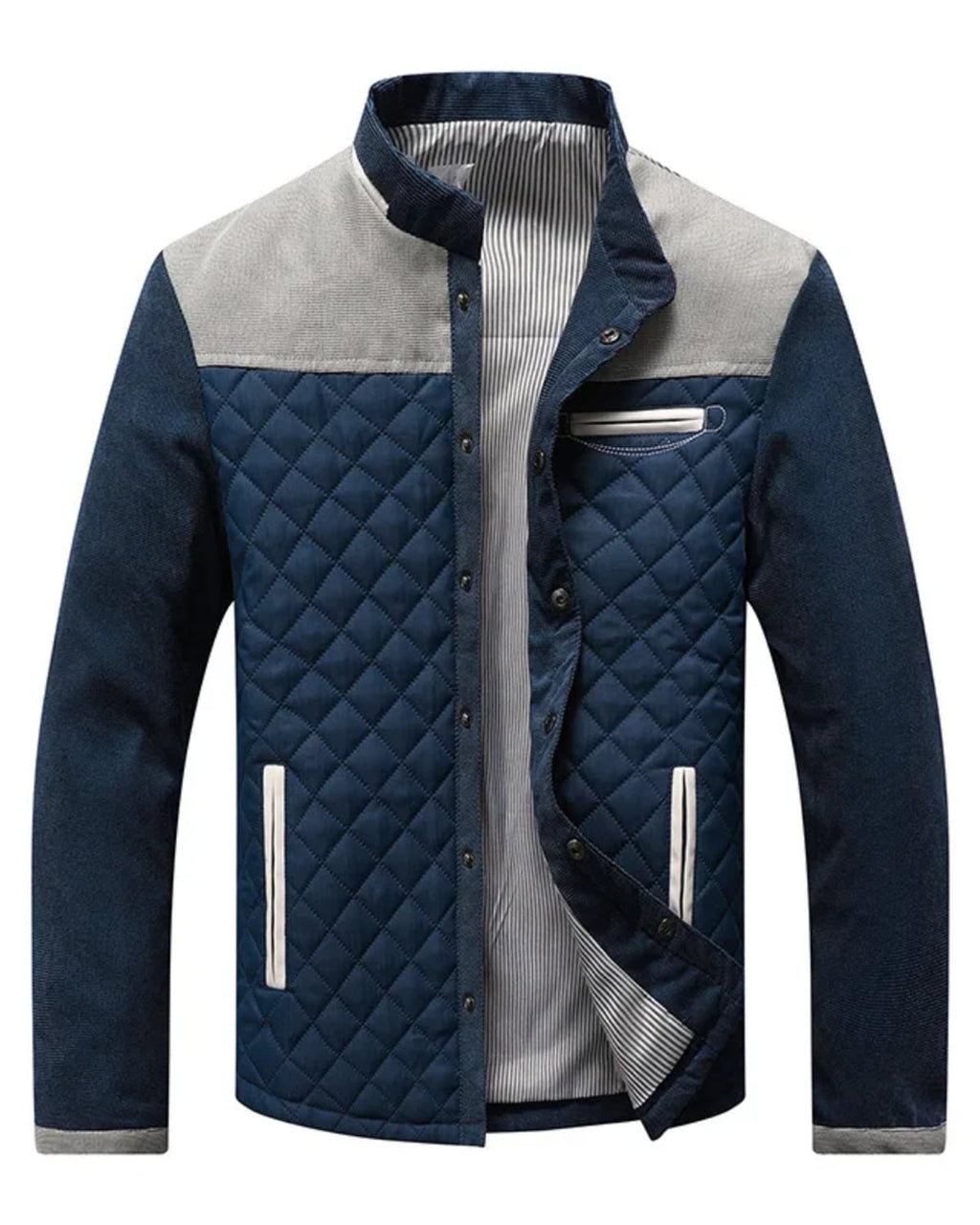 men's quilted stand collar jacket in gray