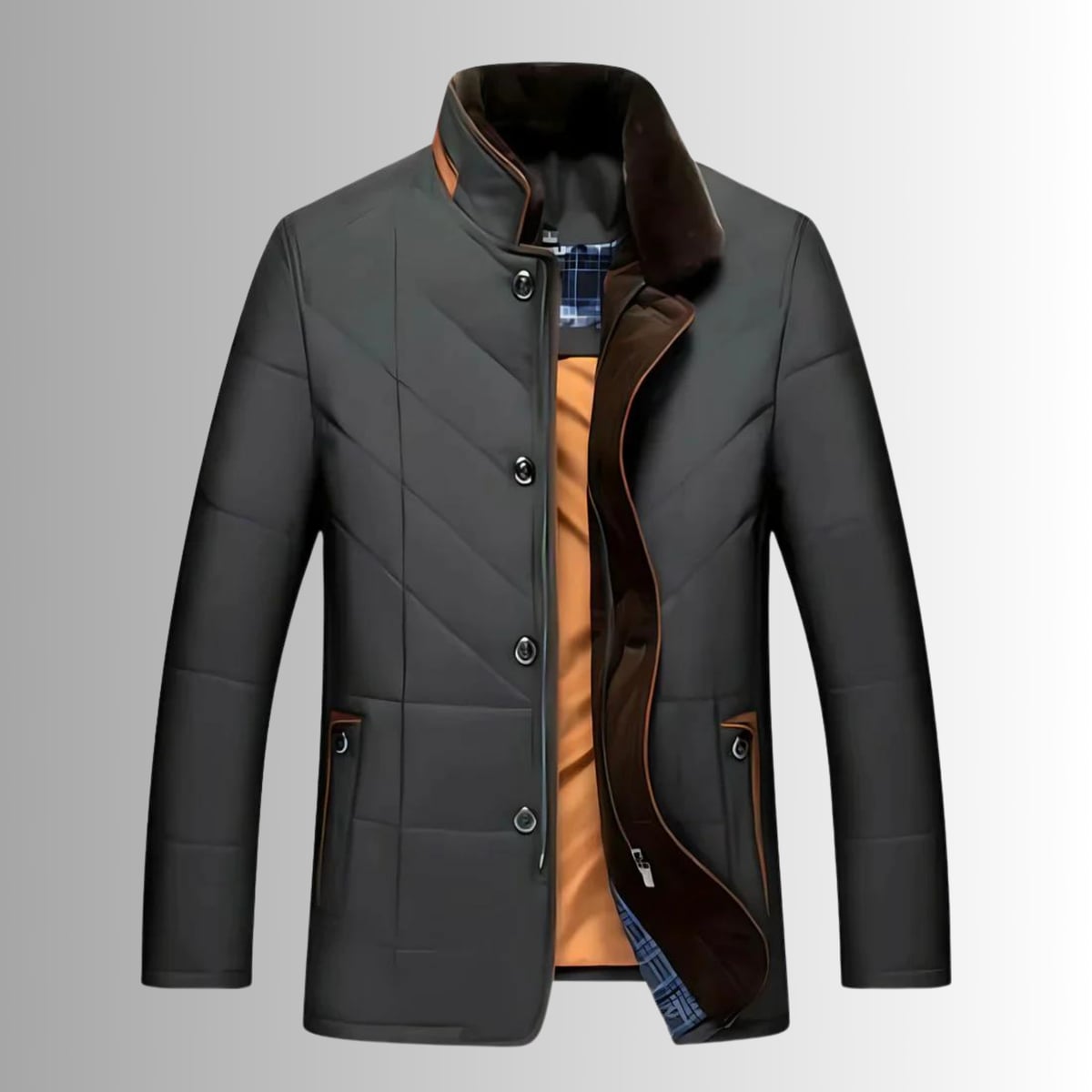 men's quilted stand collar padded jacket in black