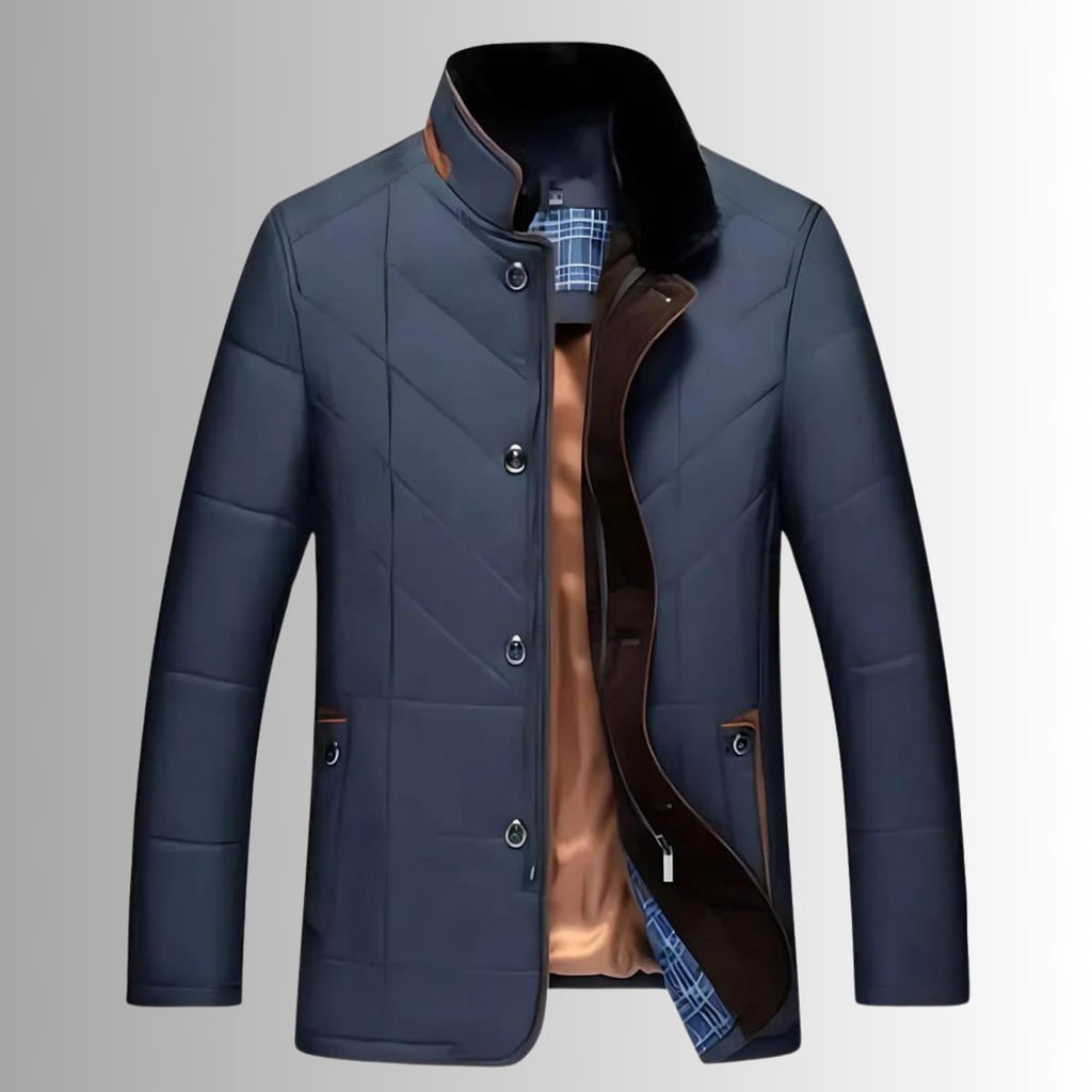 men's quilted stand collar padded jacket in navy blue