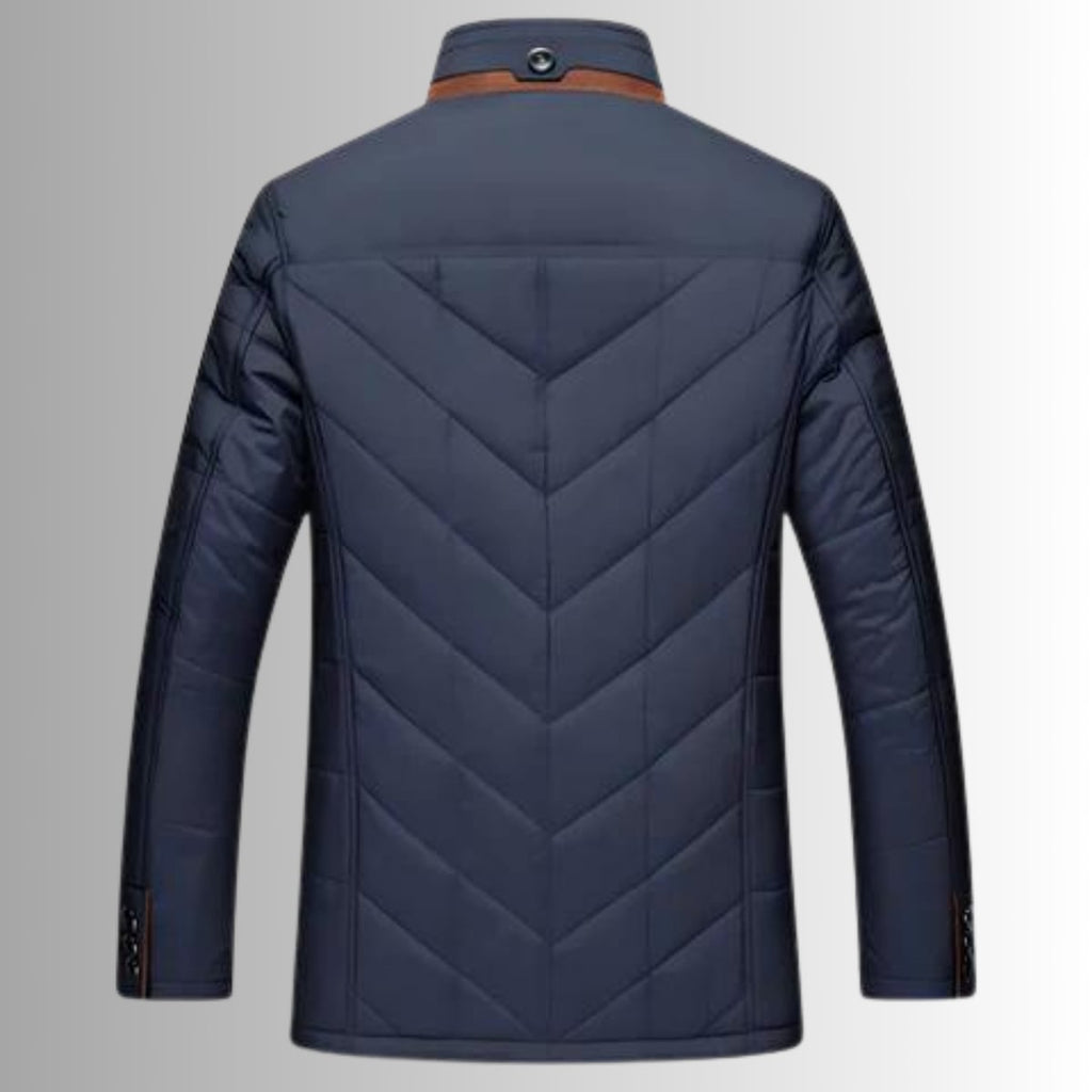 men's quilted stand collar padded jacket in navy blue