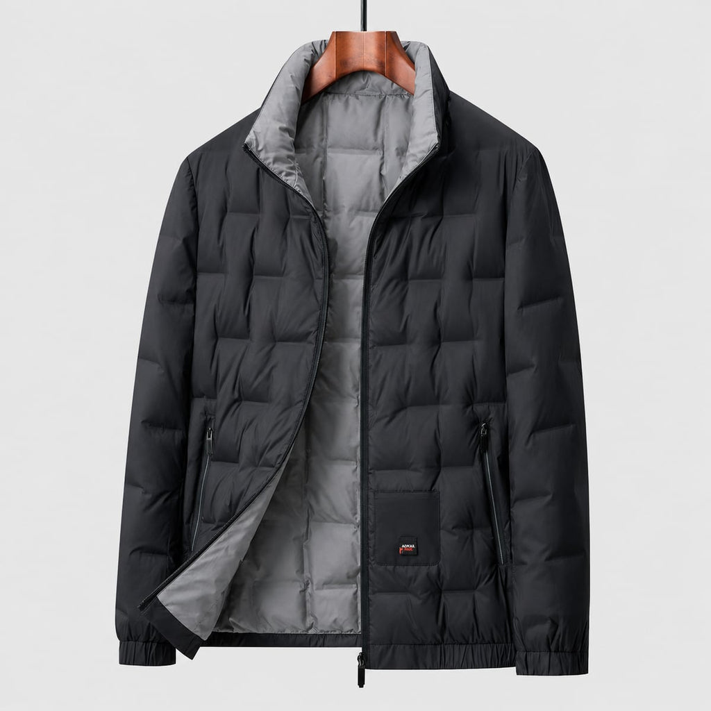 men's quilted stand collar puffer jacket in black