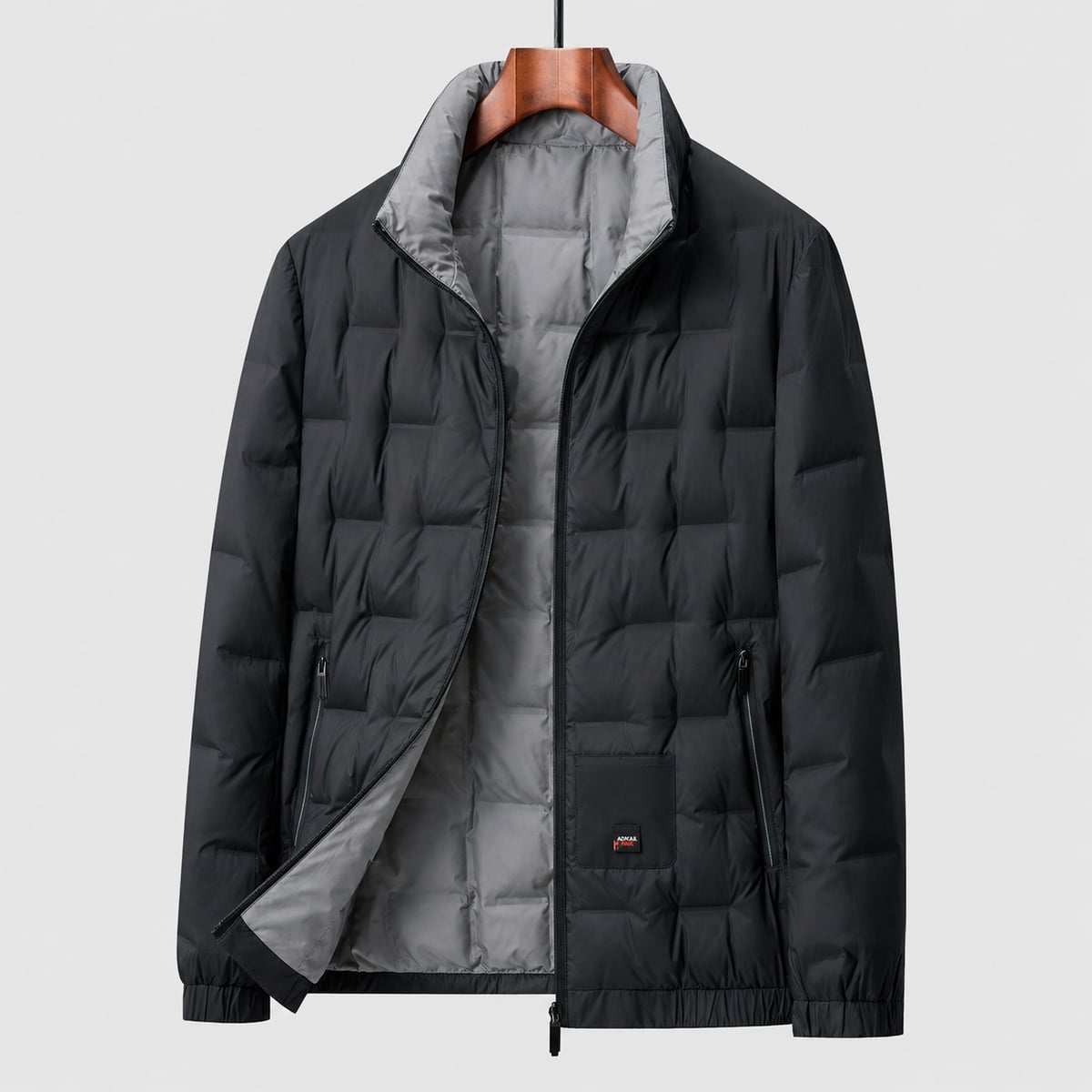 men's quilted stand collar puffer jacket in black