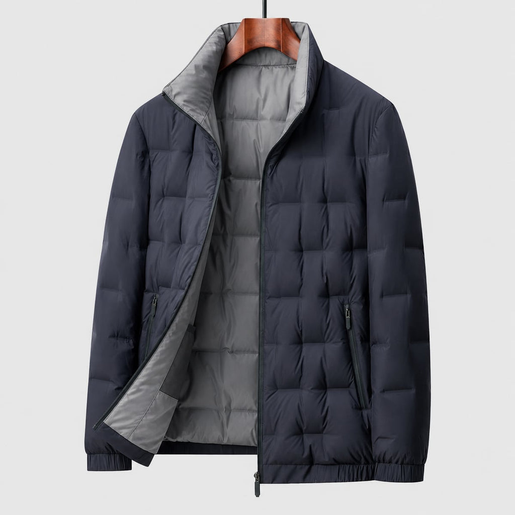men's quilted stand collar puffer jacket in blue