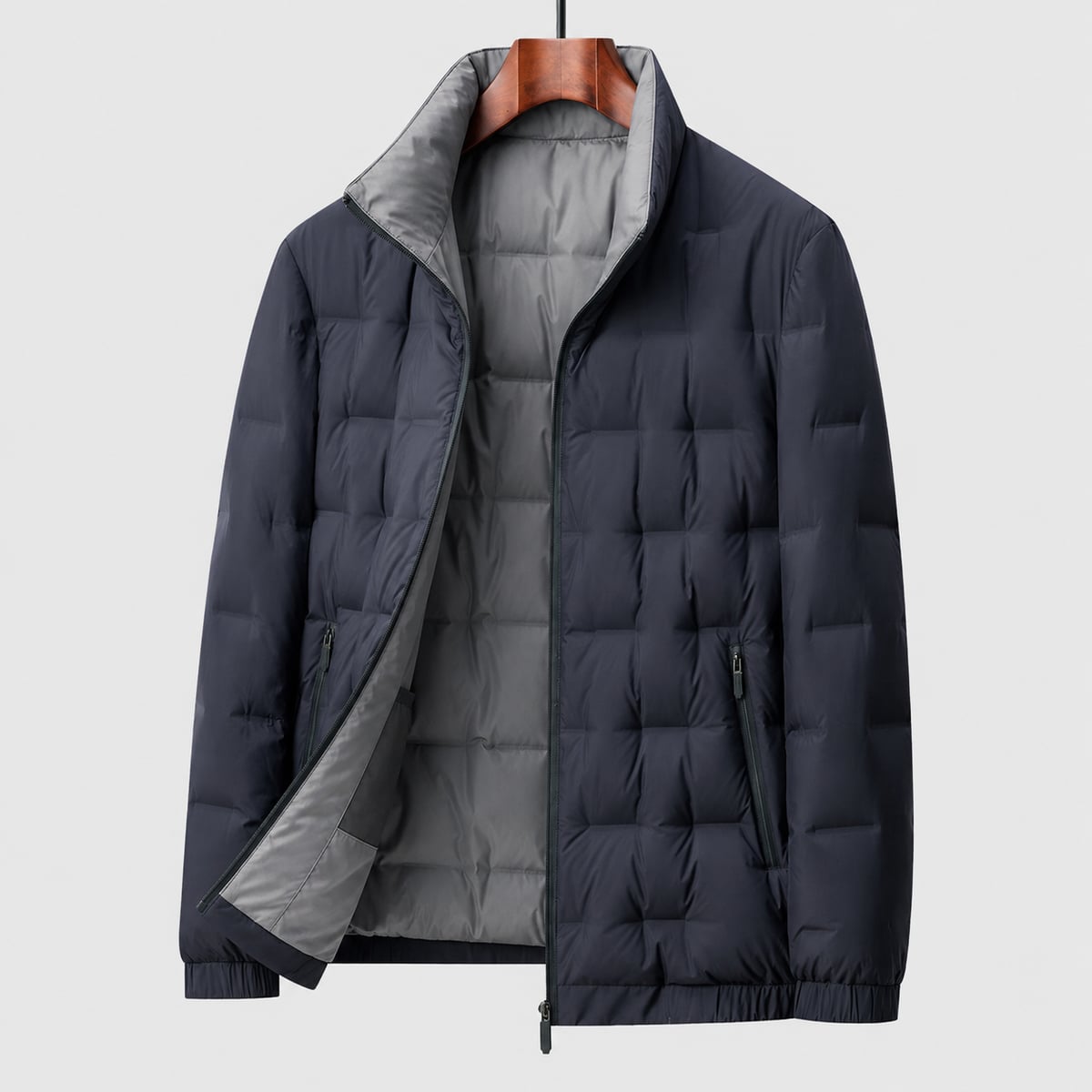 men's quilted stand collar puffer jacket in blue