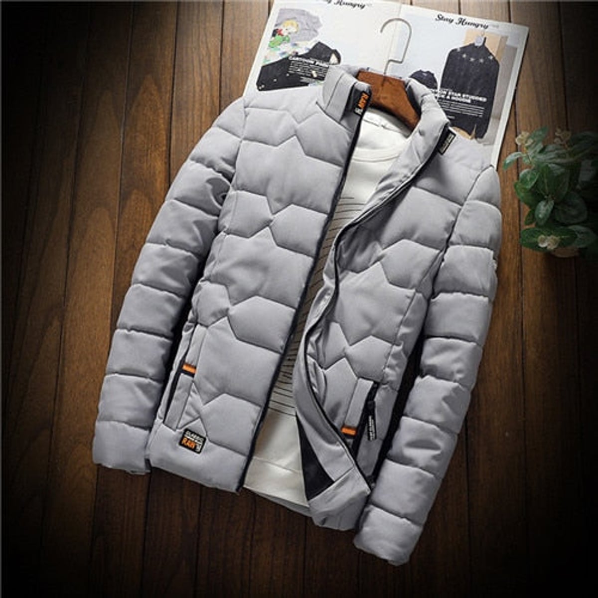 men's quilted zip-up jacket in gray