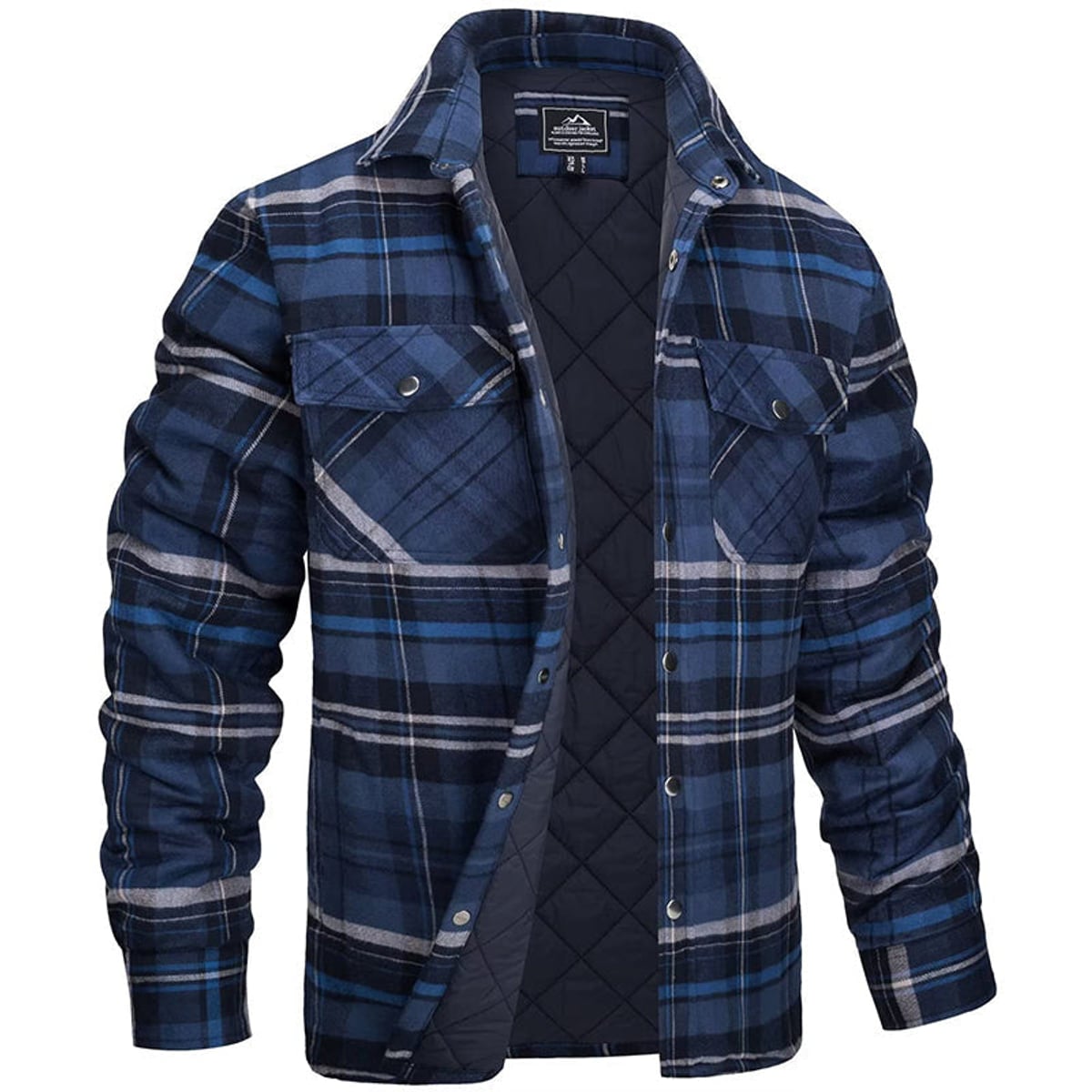 men's regular fit checked shirt jacket in navy