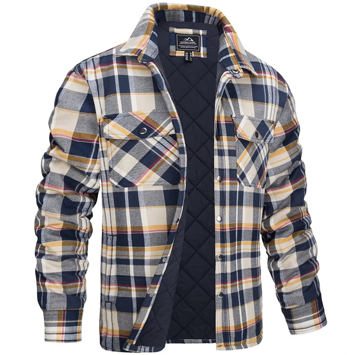 men's regular fit checked shirt jacket in yellow
