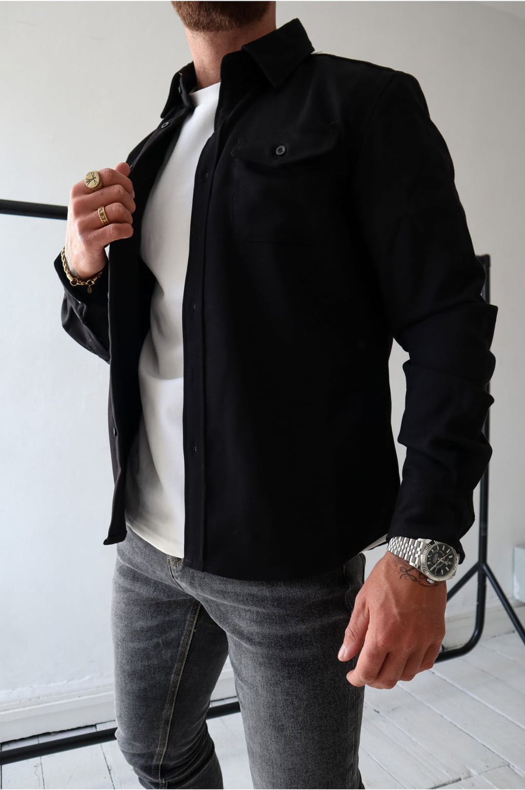 men's regular fit overshirt jacket in black