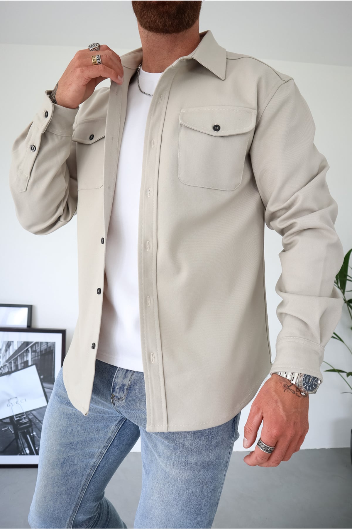 men's regular fit overshirt jacket in cream